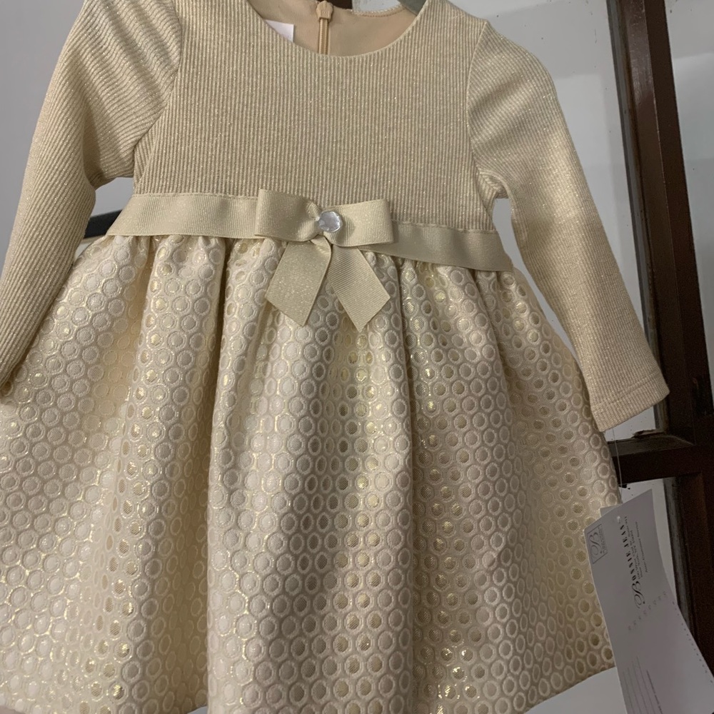 NWT Bonnie Jean Baby Girl Gold Fancy Dress - Size 12 Months - Picture 2 of 10